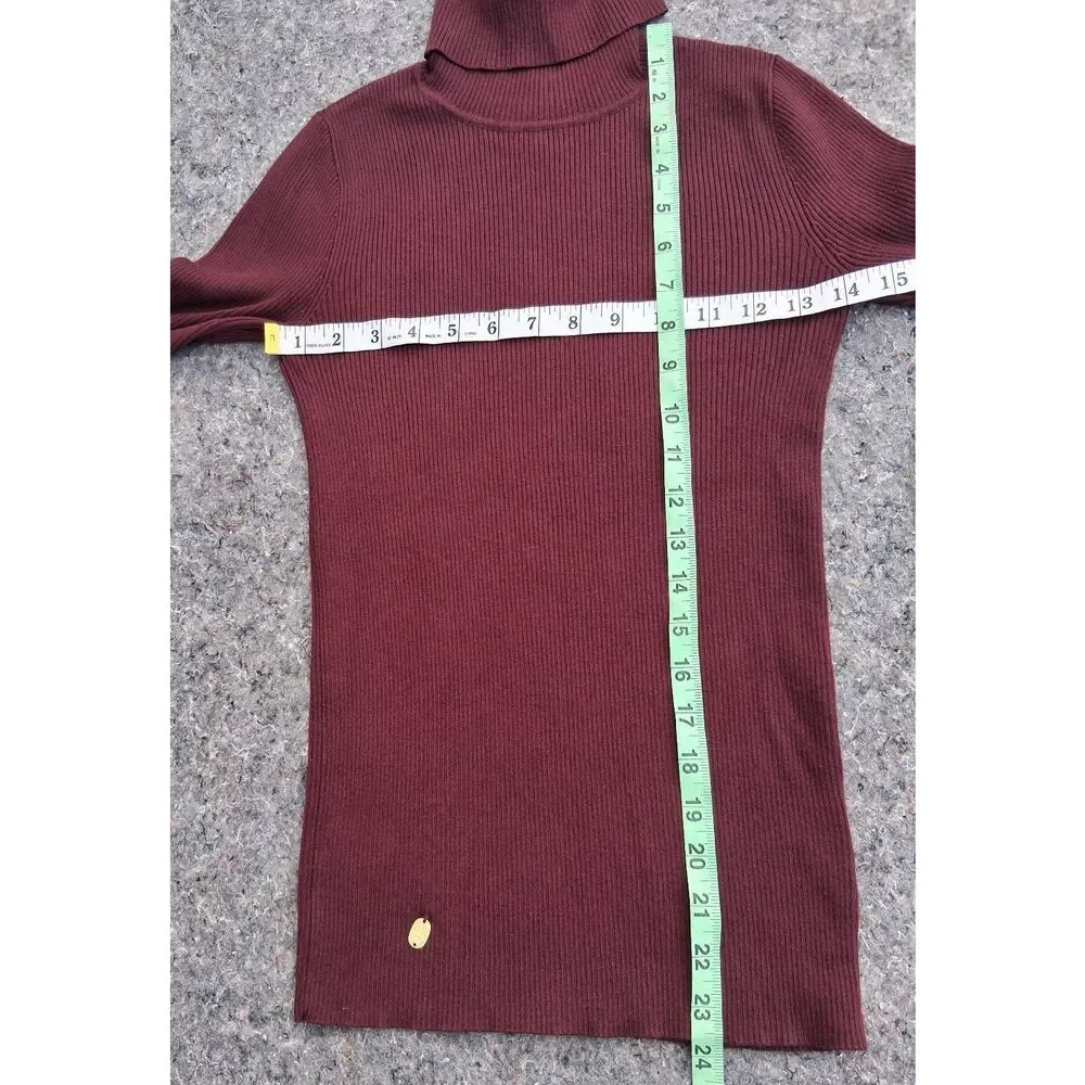 Ralph Lauren black label women small cotton sweater turtleneck burgundy ribbed